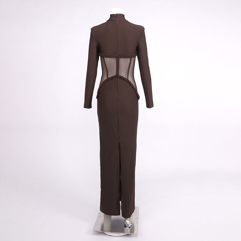 High Neck Mesh Corset Maxi Dress H6882