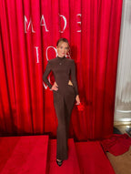 High Neck Pleated Brown Maxi Dress H7031