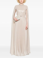 High Neck Pleated Cape Gown H7052