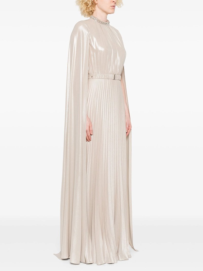 High Neck Pleated Cape Gown H7052