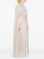 High Neck Pleated Cape Gown H7052