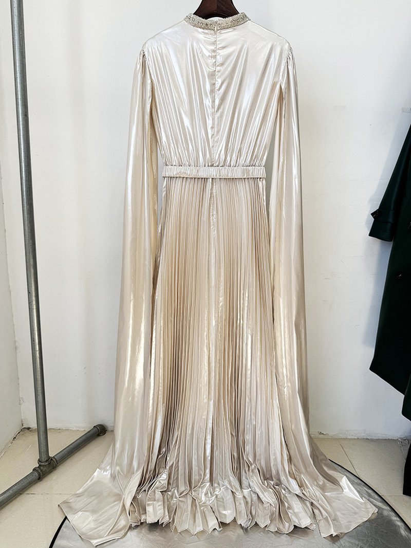 High Neck Pleated Cape Gown H7052