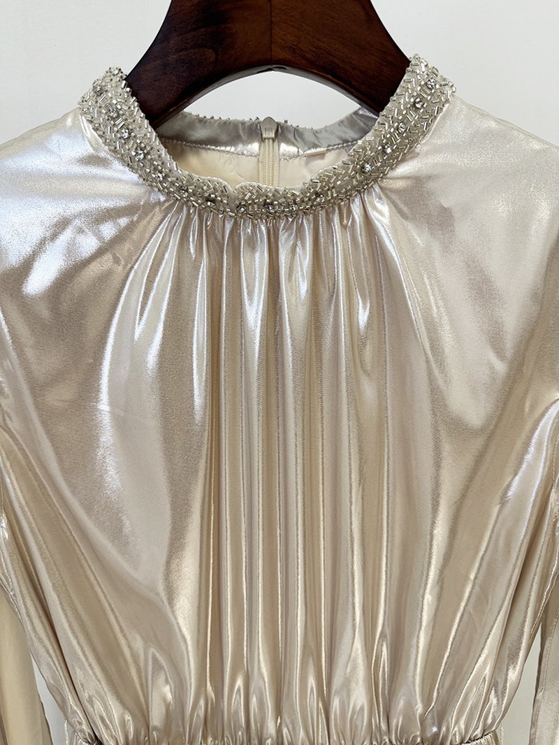 High Neck Pleated Cape Gown H7052
