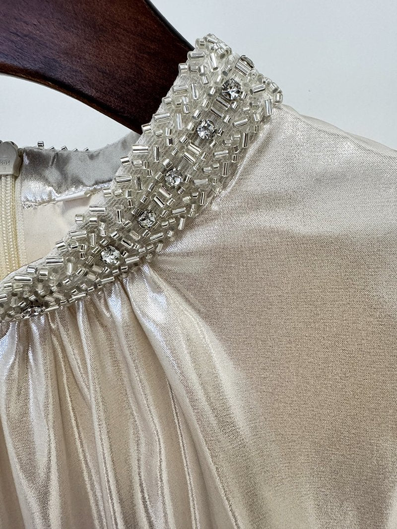 High Neck Pleated Cape Gown H7052