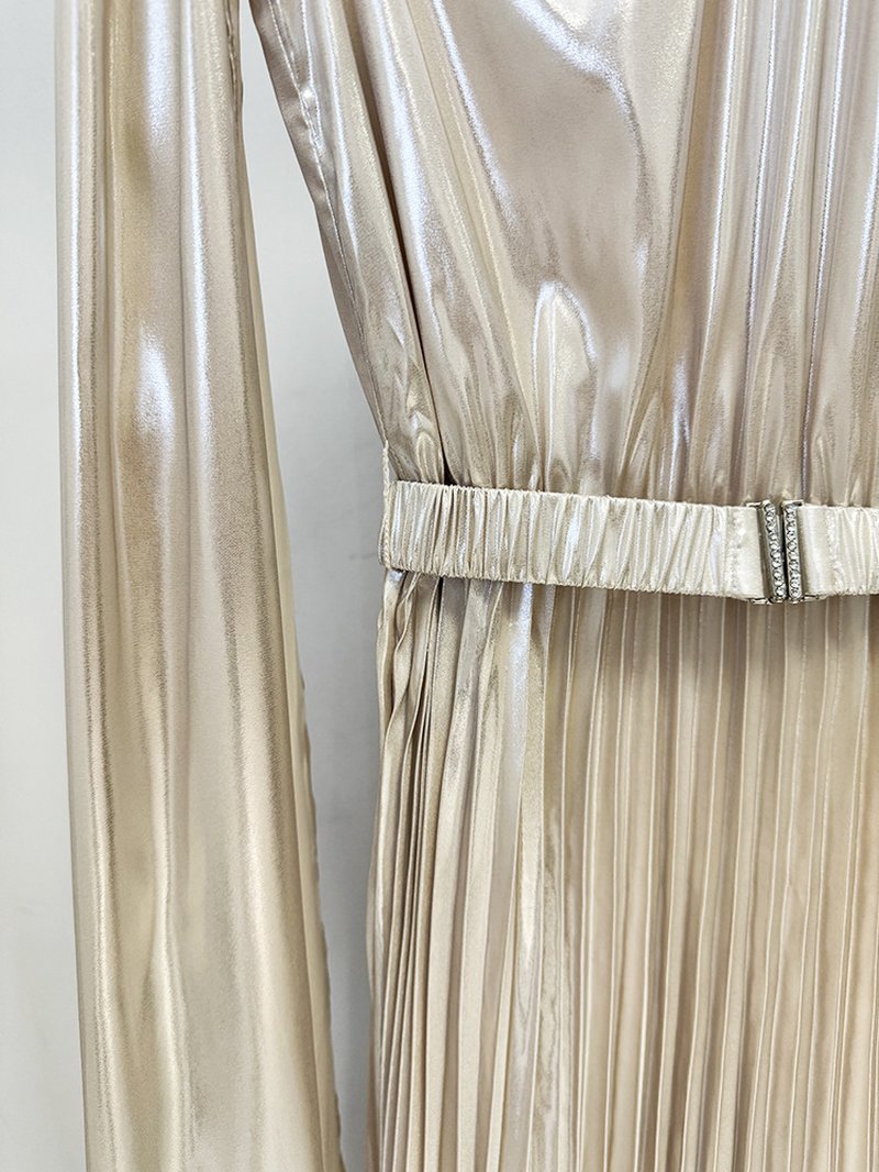 High Neck Pleated Cape Gown H7052