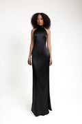 High Neck Satin Maxi Dress H6428