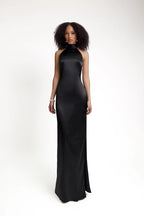 High Neck Satin Maxi Dress H6428