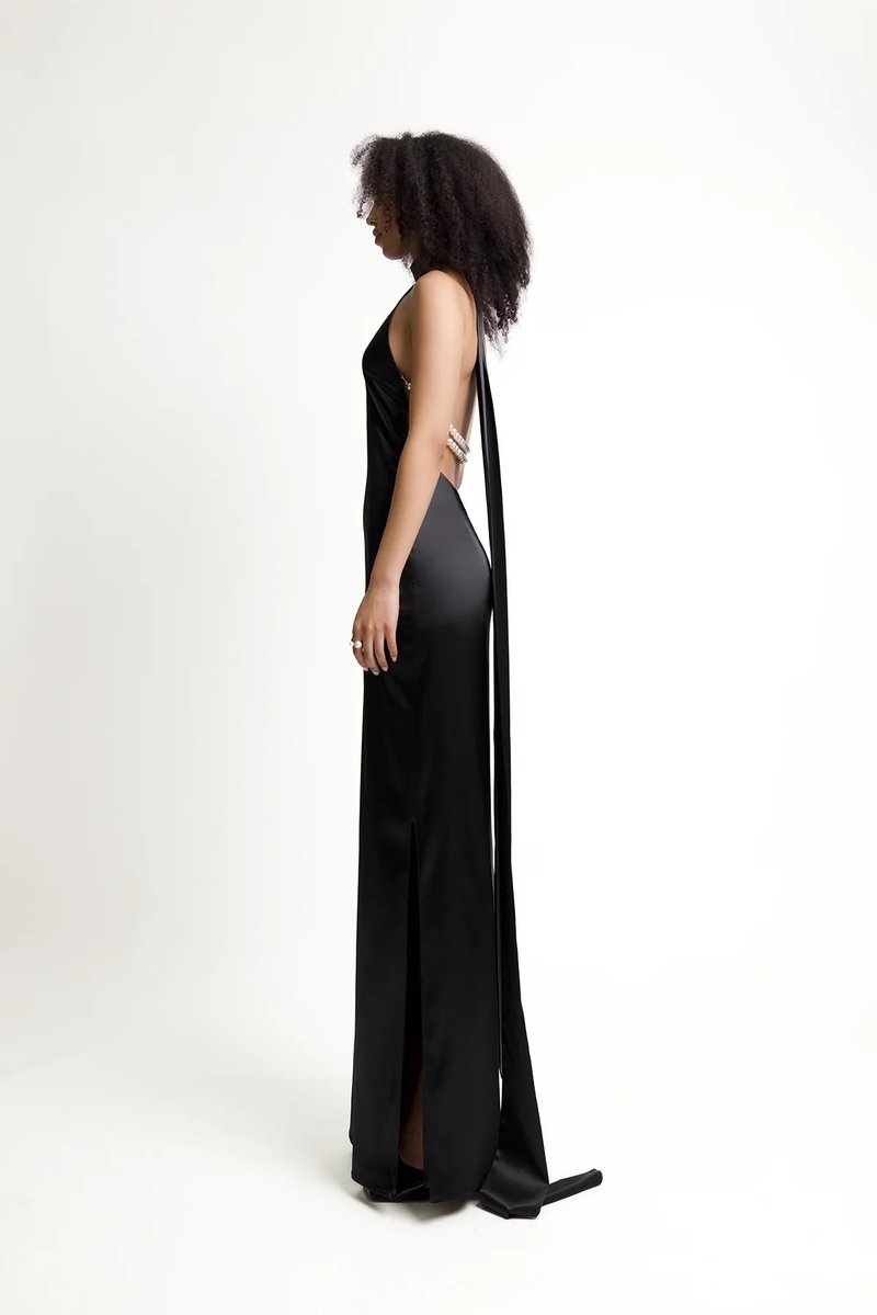 High Neck Satin Maxi Dress H6428