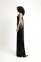 High Neck Satin Maxi Dress H6428
