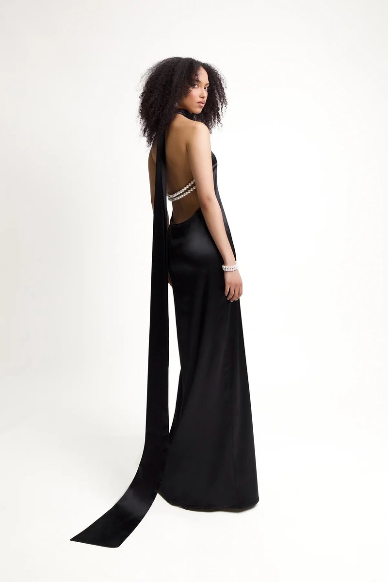 High Neck Satin Maxi Dress H6428