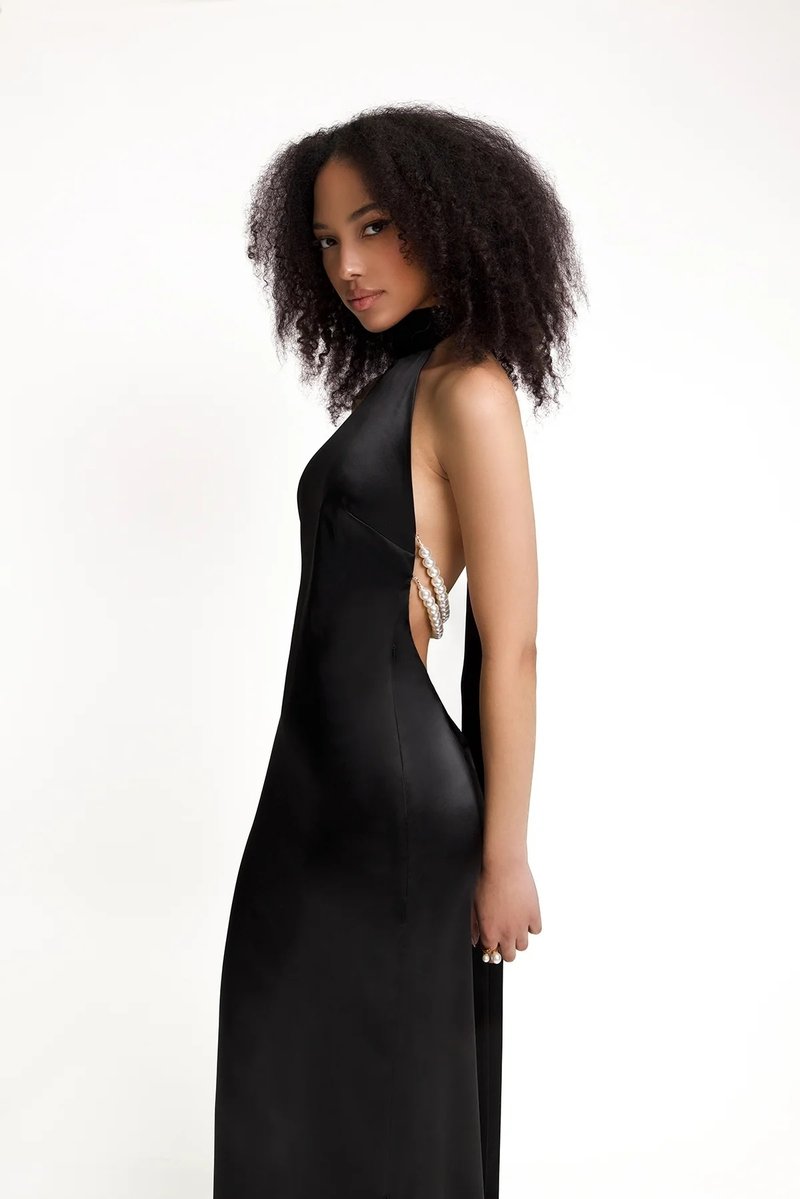 High Neck Satin Maxi Dress H6428