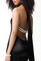 High Neck Satin Maxi Dress H6428