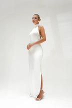 High Neck Satin Maxi Dress H6428