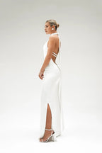 High Neck Satin Maxi Dress H6428
