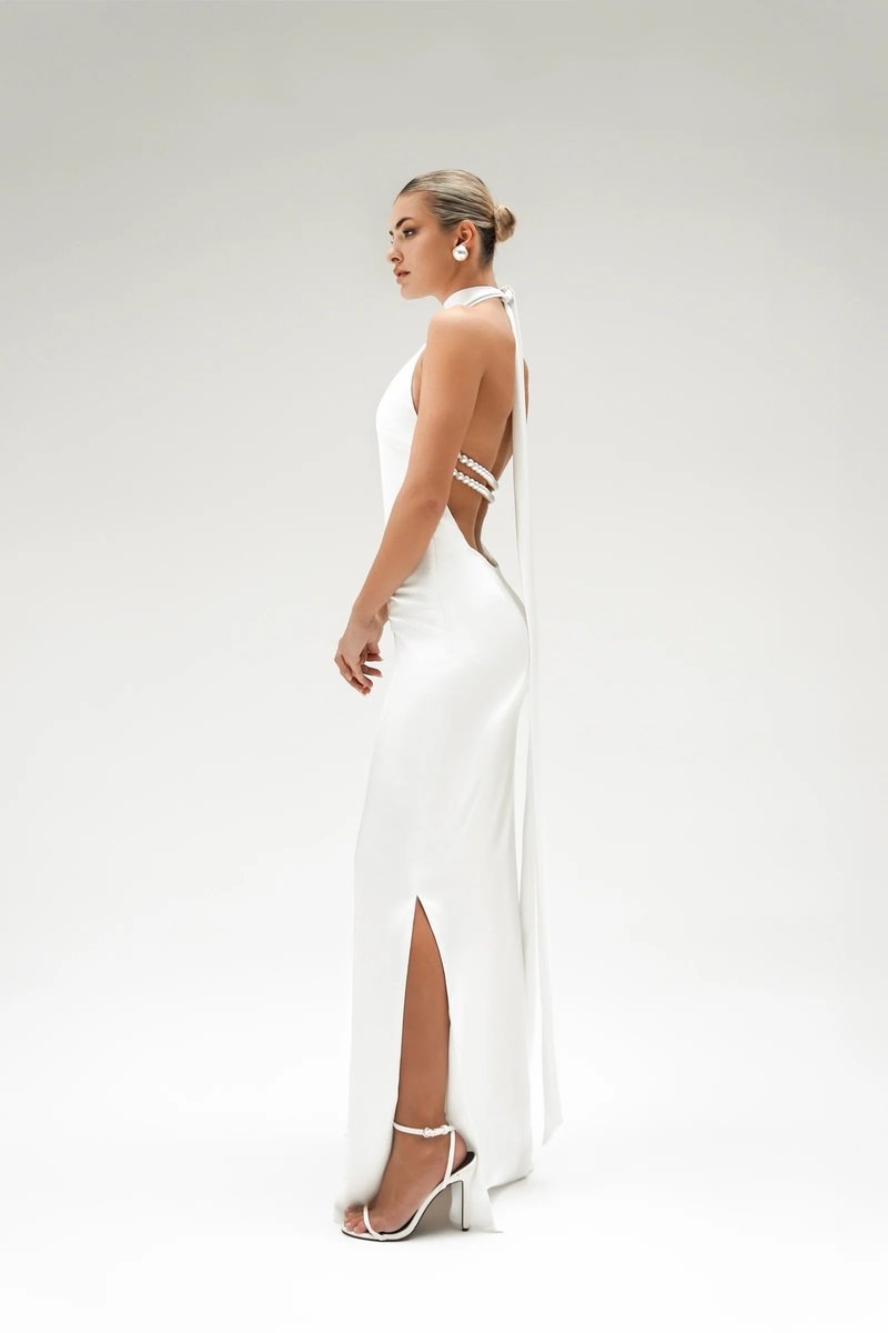 High Neck Satin Maxi Dress H6428