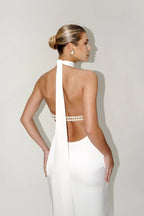 High Neck Satin Maxi Dress H6428