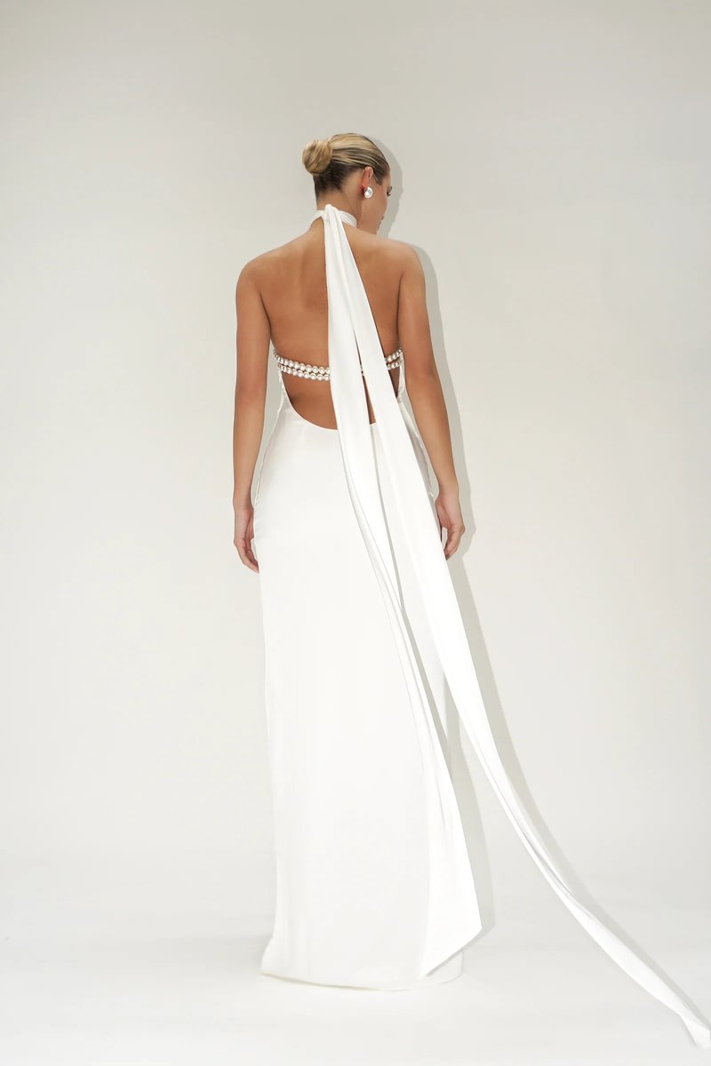 High Neck Satin Maxi Dress H6428