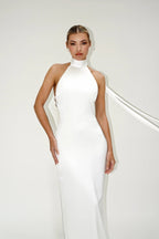High Neck Satin Maxi Dress H6428