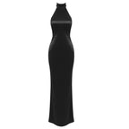 High Neck Satin Maxi Dress H6428
