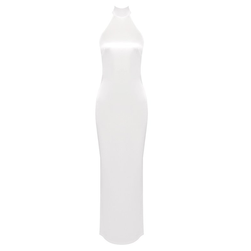 High Neck Satin Maxi Dress H6428