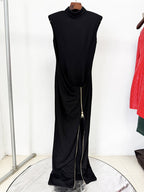 High Neck Sleeveless Zip Front Maxi Dress H7048