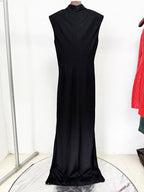 High Neck Sleeveless Zip Front Maxi Dress H7048