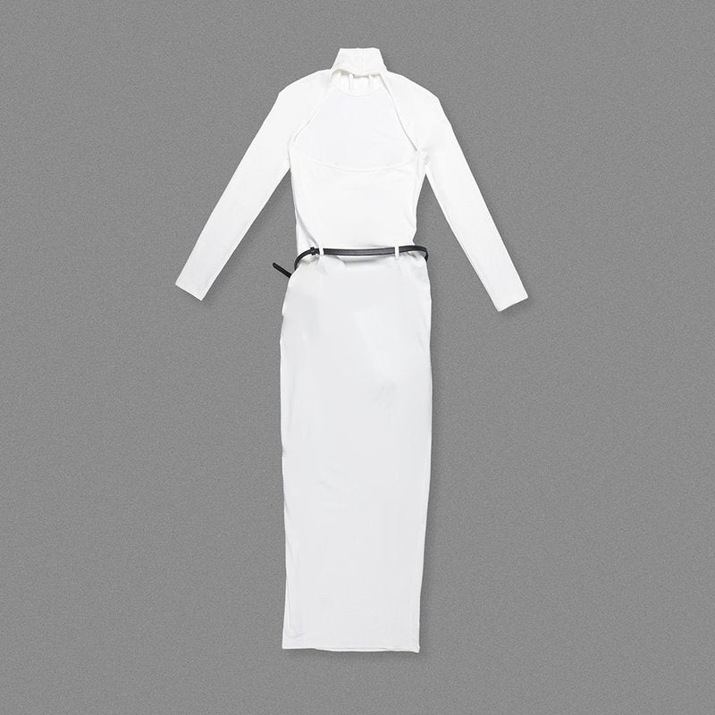 High Neck White Bodycon Gown H6790