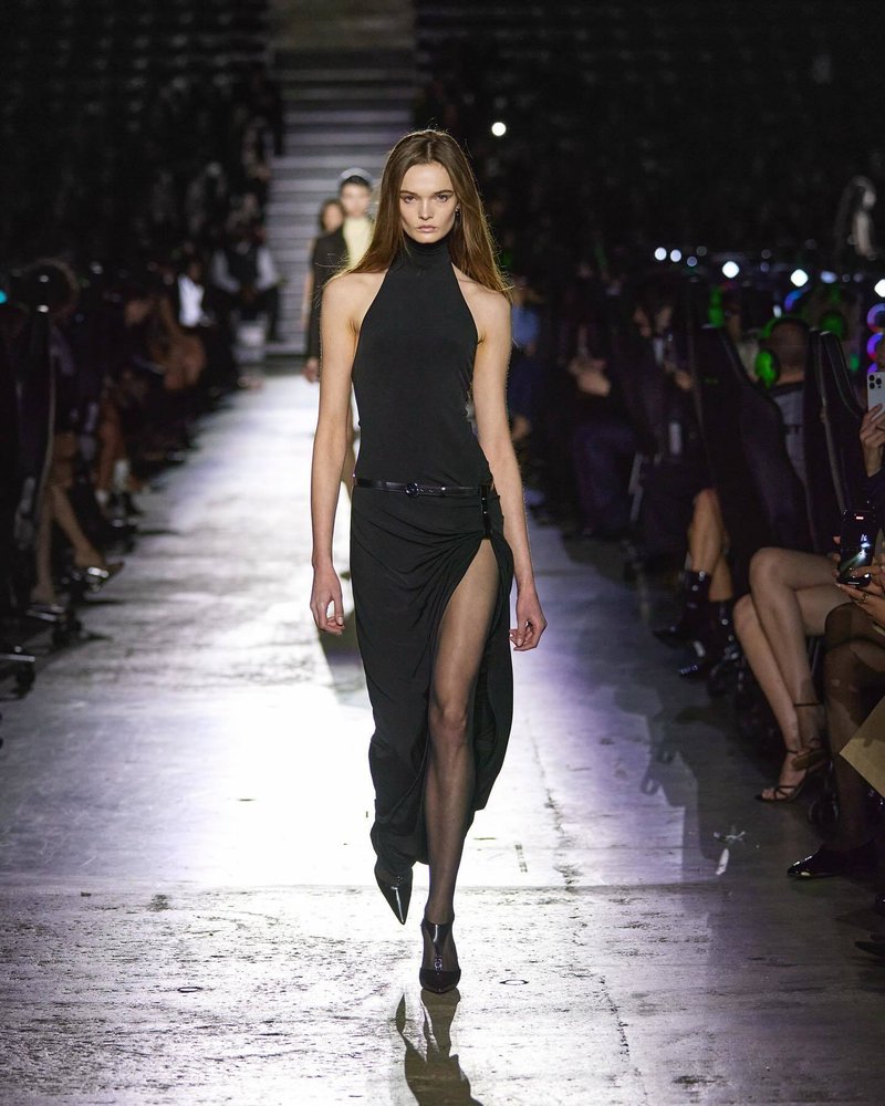 High Slit Draped Black Maxi Dress H6789
