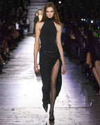 High Slit Draped Black Maxi Dress H6789