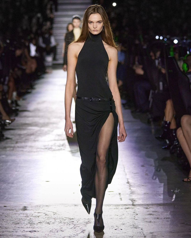 High Slit Draped Black Maxi Dress H6789