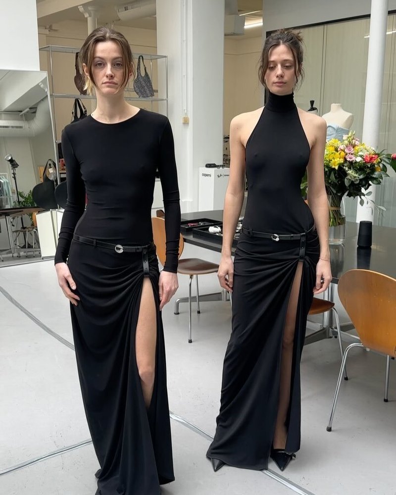 High Slit Draped Black Maxi Dress H6789