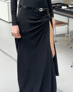High Slit Draped Black Maxi Dress H6789