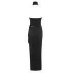 High Slit Draped Black Maxi Dress H6789
