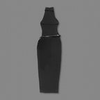 High Slit Draped Black Maxi Dress H6789