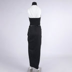 High Slit Draped Black Maxi Dress H6789