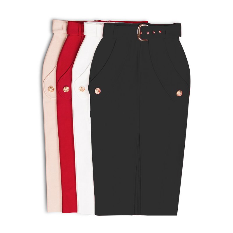 High Waist Belted Pencil Skirt H208