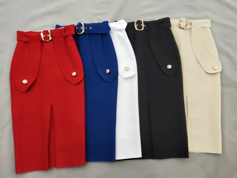 High Waist Belted Pencil Skirt H208