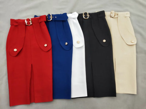 High Waist Belted Pencil Skirt H208