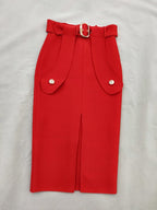 High Waist Belted Pencil Skirt H208