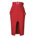 High Waist Belted Pencil Skirt H208