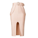 High Waist Belted Pencil Skirt H208