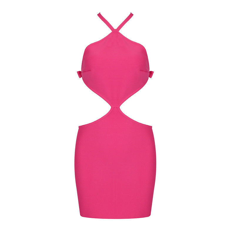 Hot Pink Cutout Halter Mini Dress H4723