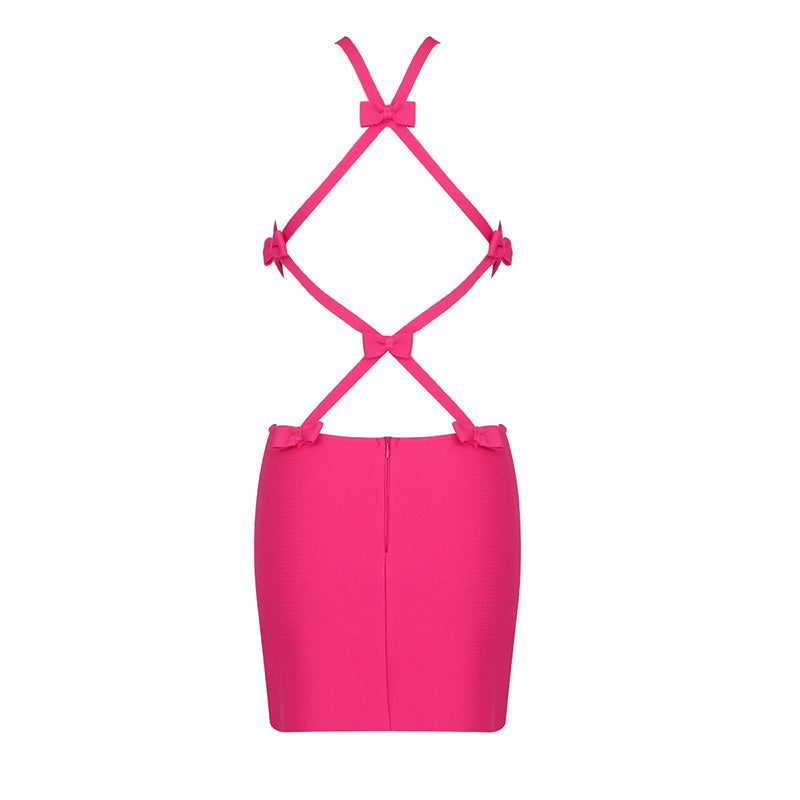 Hot Pink Cutout Halter Mini Dress H4723