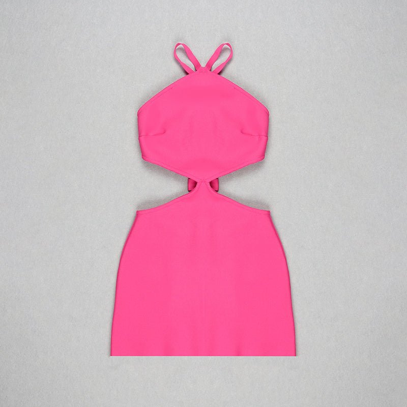 Hot Pink Cutout Halter Mini Dress H4723