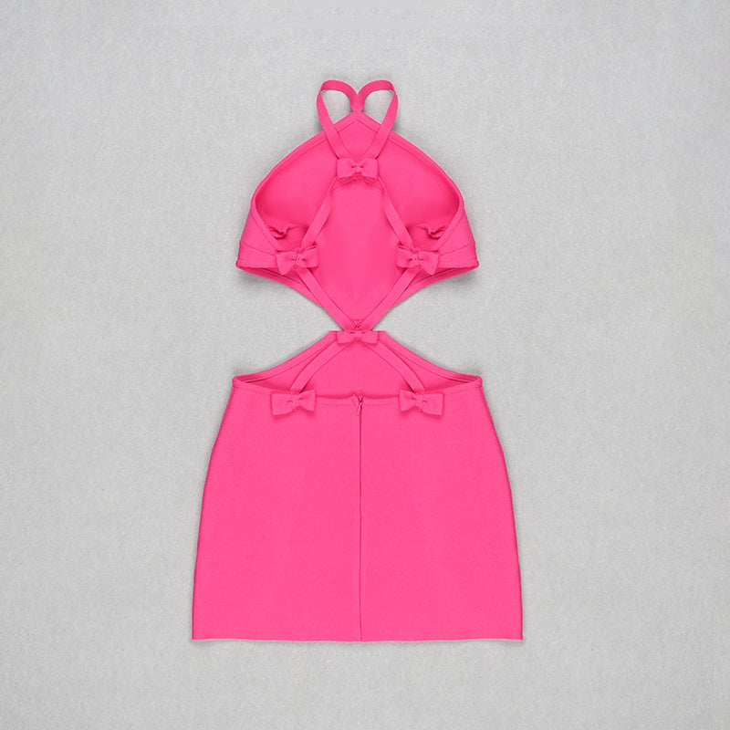 Hot Pink Cutout Halter Mini Dress H4723