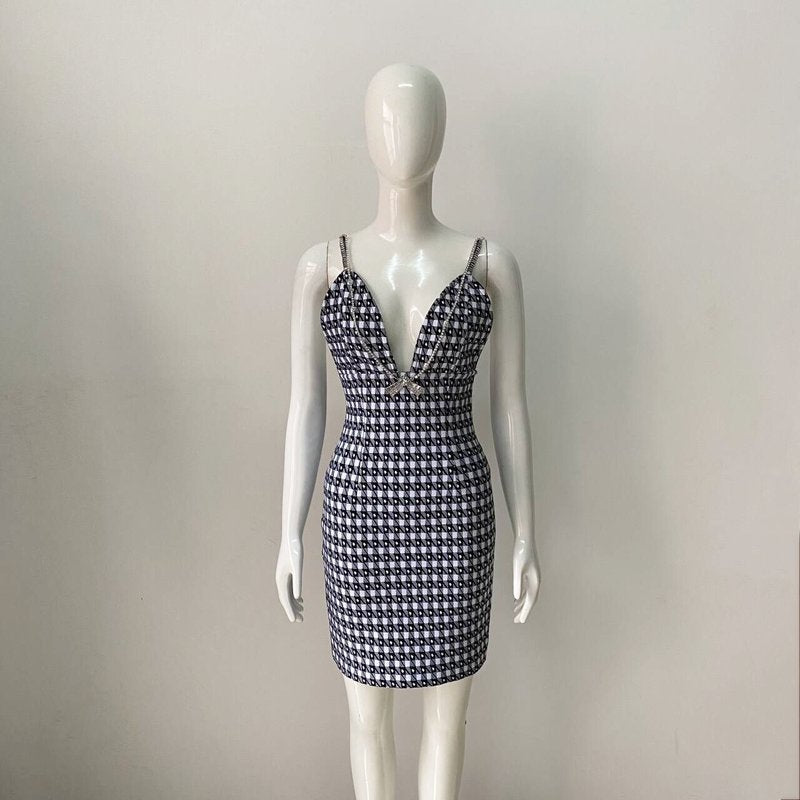 Houndstooth Mini Bodycon Dress H6082