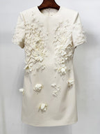 Fashion Ivory Floral Embellished Mini Dress H7153