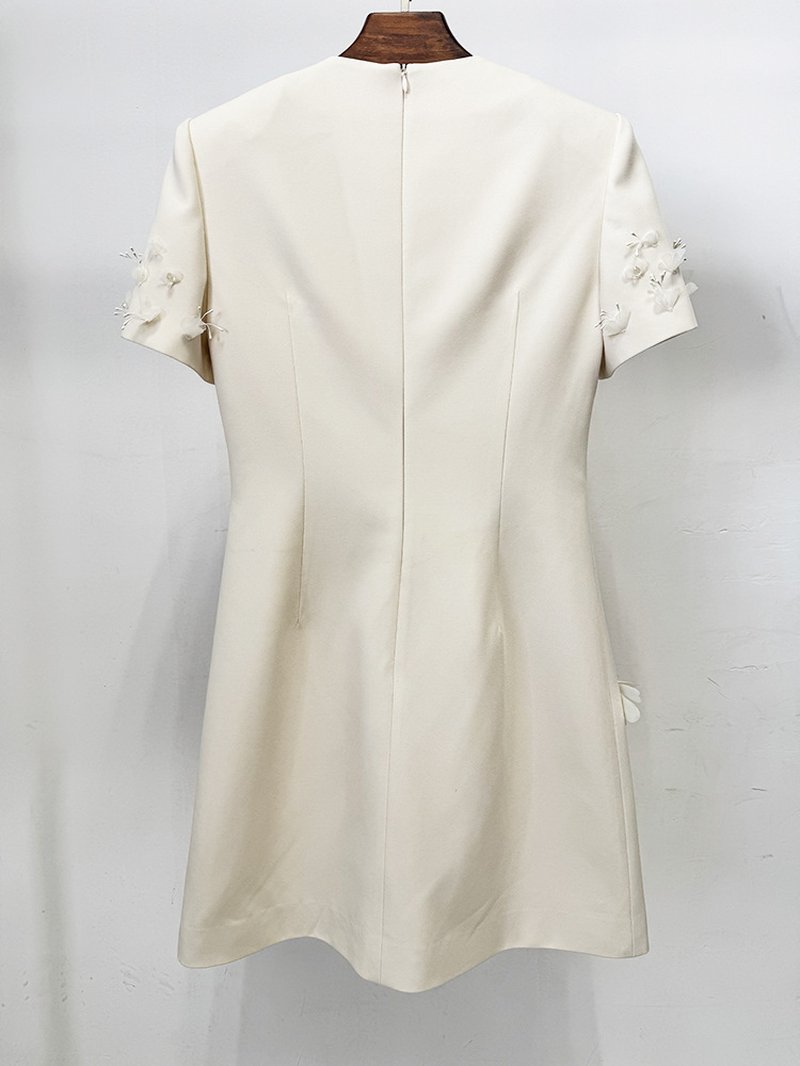 Fashion Ivory Floral Embellished Mini Dress H7153