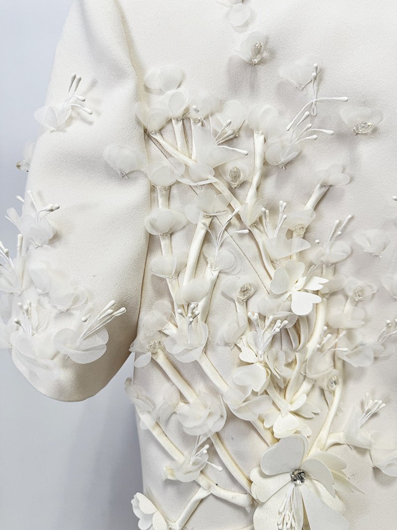 Fashion Ivory Floral Embellished Mini Dress H7153