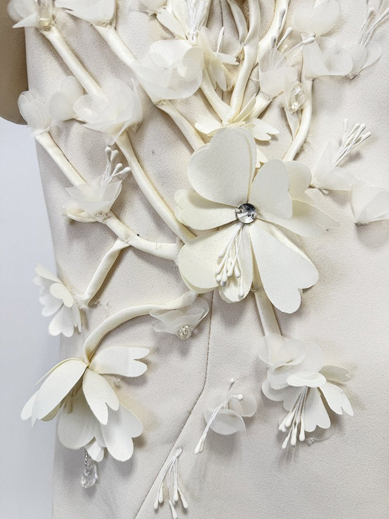 Fashion Ivory Floral Embellished Mini Dress H7153